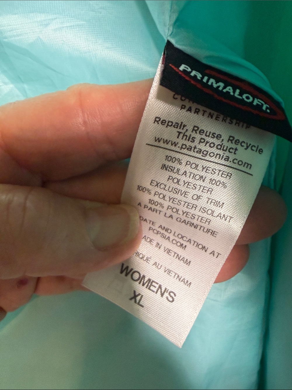 Patagonia Women's Bright Spring Green Quilted Vest; Baby Blue Lining - Picture 3 of 9